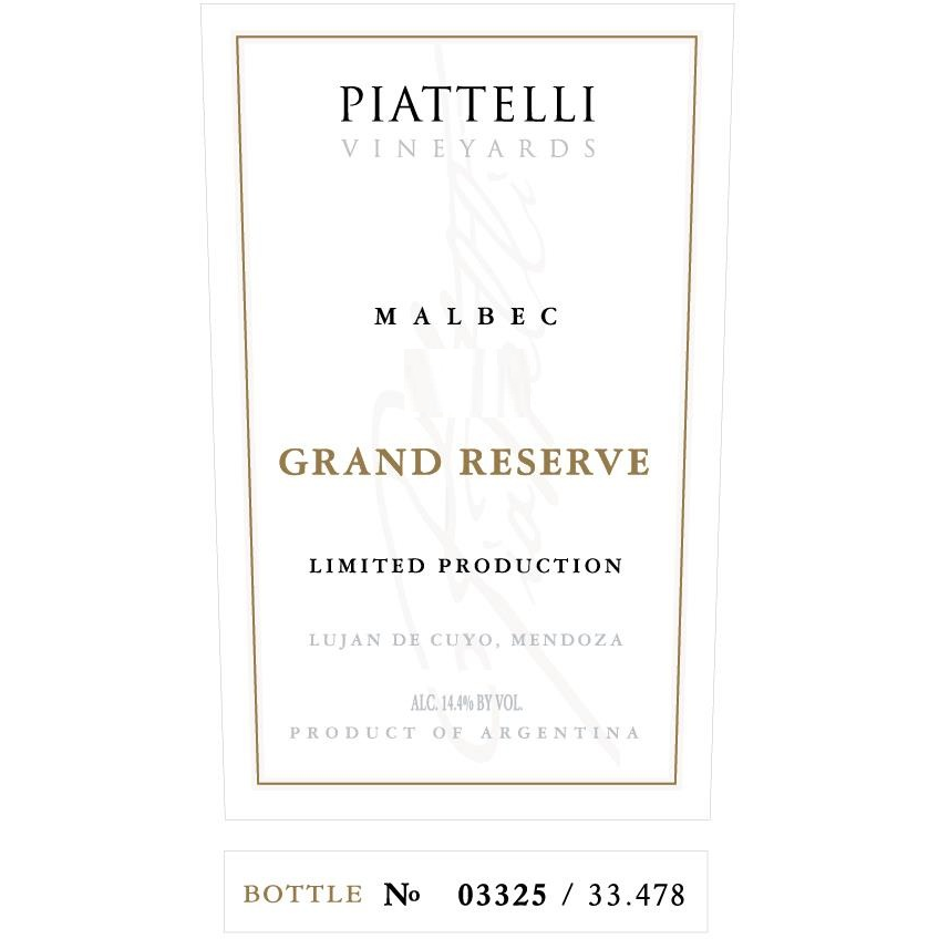 Piattelli Vineyards Mendoza Grand Reserve Malbec 750ml - Available at Wooden Cork