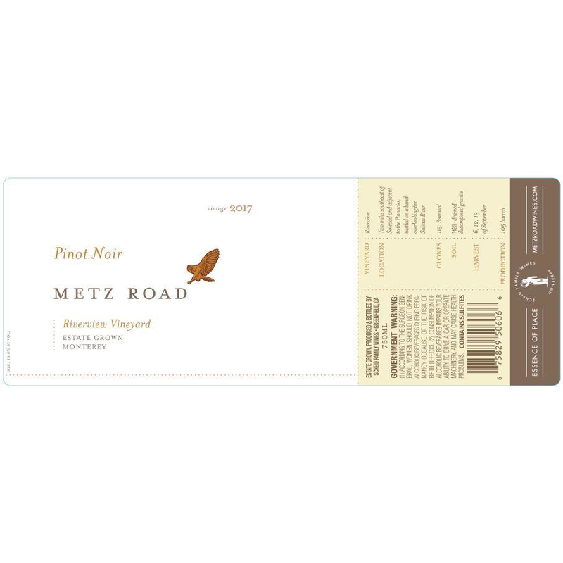 Metz Road Monterey Riverview Vineyard Pinot Noir 750ml - Available at Wooden Cork