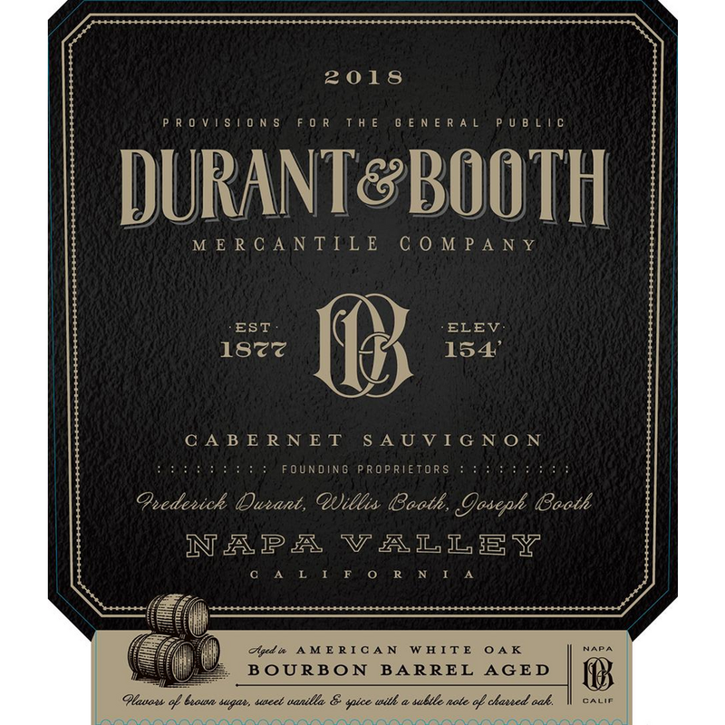 Durant and Booth Napa Valley Bourbon Barrel Aged Cabernet Sauvignon 750ml - Available at Wooden Cork