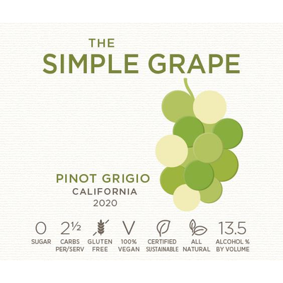 The Simple Grape California Pinot Grigio 750ml - Available at Wooden Cork