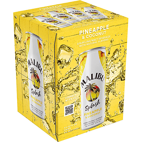 Malibu Splash Pineapple & Coconut 4pk Cans - Available at Wooden Cork