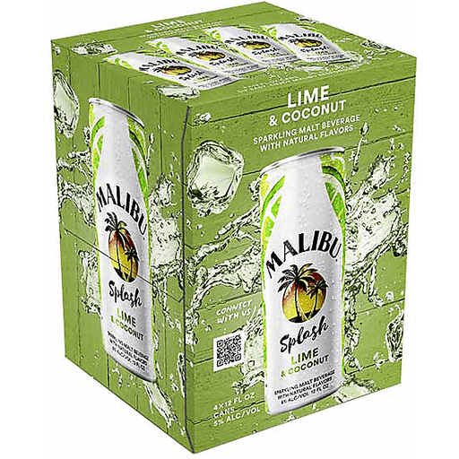 Malibu Splash Lime & Coconut 4pk Cans - Available at Wooden Cork