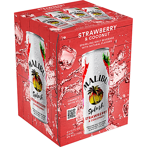 Malibu Splash Strawberry & Coconut 4pk Cans - Available at Wooden Cork