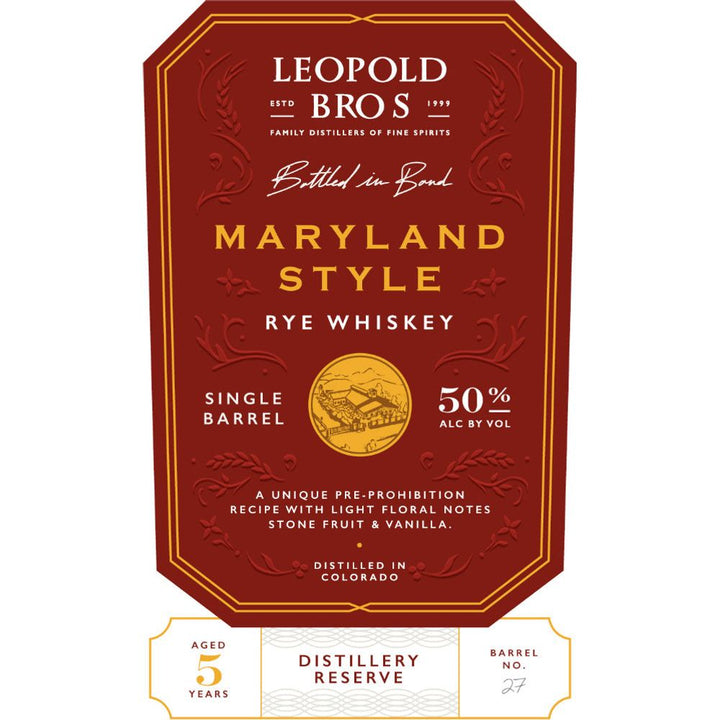 Leopold Bros Distillery Reserve Maryland Style Rye