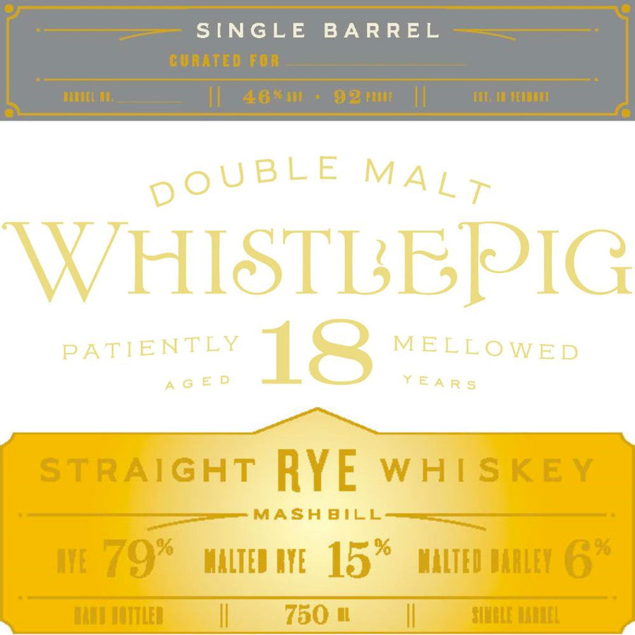WhistlePig 18 Year Old Single Barrel - Available at Wooden Cork