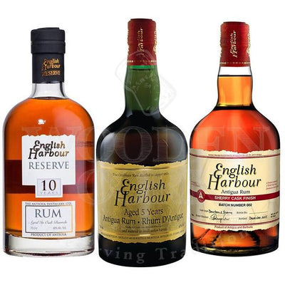 English Harbour 5 Year Rum, English Harbour 10 Year Rum and English Harbour Sherry Cask Finish Bundle - Available at Wooden Cork