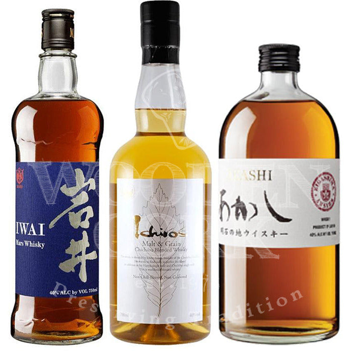 Mars Iwai 45 & Akashi Blended Whisky & Ichiro’s Malt and Grain Bundle - Available at Wooden Cork