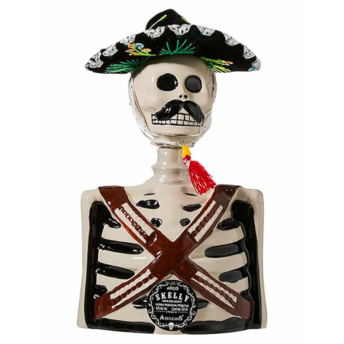 Los Azulejos Skelly Anejo Bullet w/ Mustache Tequila - Available at Wooden Cork