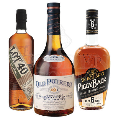 Old Potrero Straight Rye, Lot 40 Rye and WhistlePig PiggyBack Bundle - Available at Wooden Cork