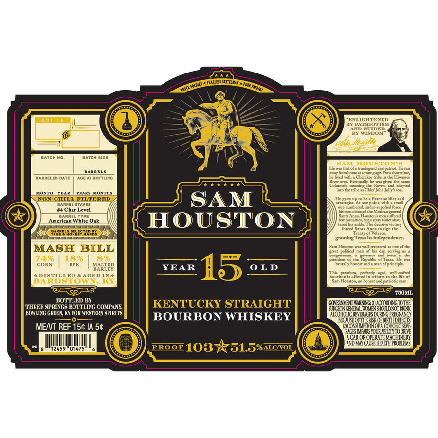 Sam Houston 15 Year Old Kentucky Straight Bourbon Whiskey - Available at Wooden Cork