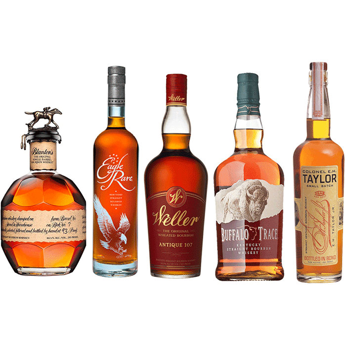 Blanton's Original, Eagle Rare, Weller Antique 107, Buffalo Trace, and EH Taylor Small Batch 750ml Value Bourbon Bundle