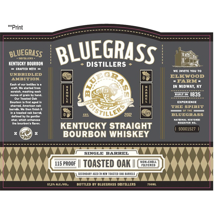 Bluegrass Single Barrel Toasted Oak Kentucky Straight Bourbon - Available at Wooden Cork