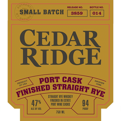 Cedar Ridge Port Cask Finished Straight Rye - Available at Wooden Cork
