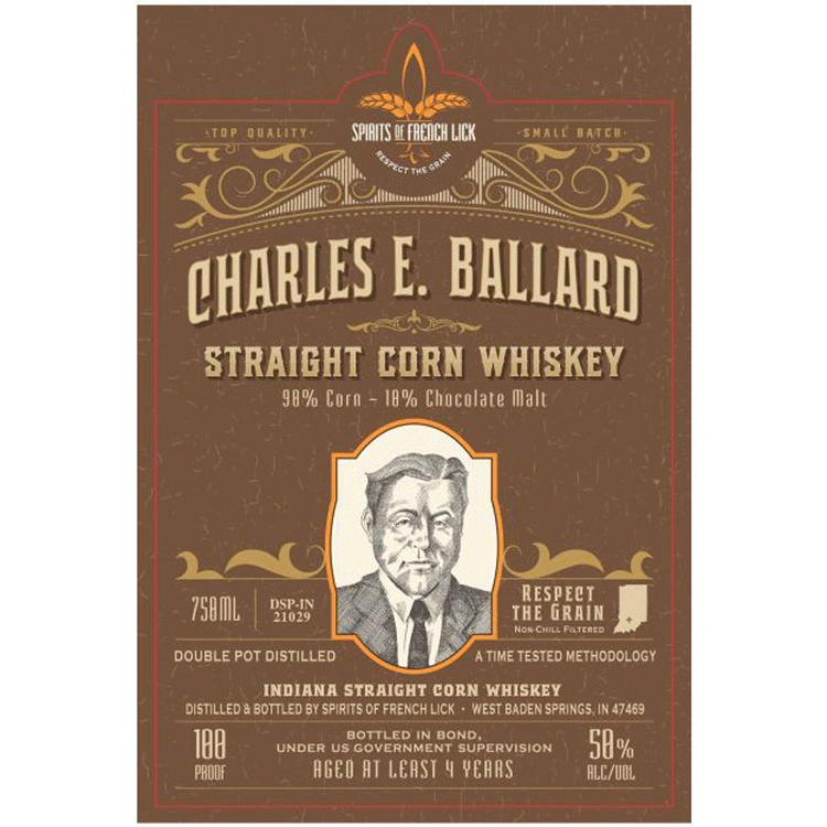 Spirits of French Lick Charles E. Ballard Bottled in Bond Straight Corn Whiskey - Available at Wooden Cork