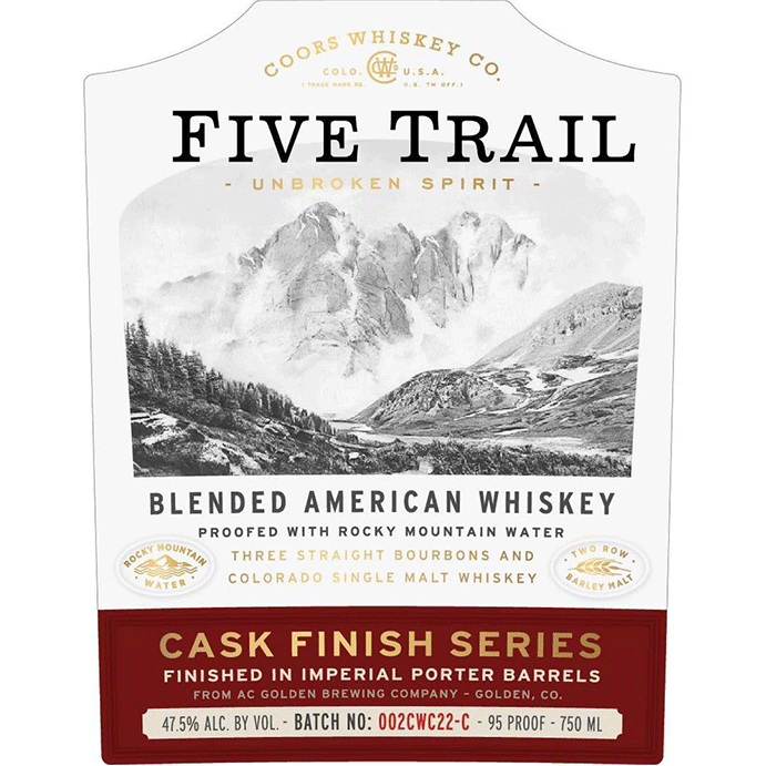 Coors Whiskey Co. Five Trail Blended American Whiskey Finished in Imperial Porter Barrel - Available at Wooden Cork