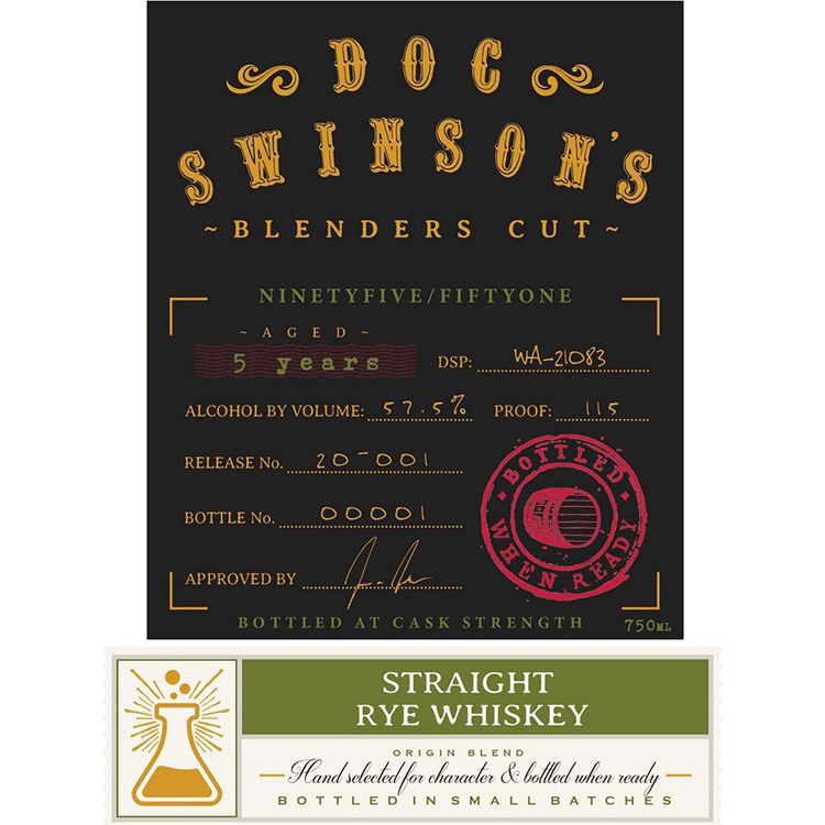 Doc Swinson’s Blender’s Cut Ninetyfive/Fiftyone Straight Rye - Available at Wooden Cork