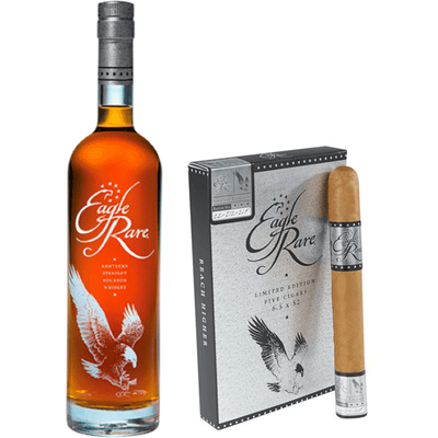Eagle Rare 10 Year Kentucky Straight Bourbon Whiskey and Eagle Rare Special Release 5 pack Cigar Bundle - Available at Wooden Cork