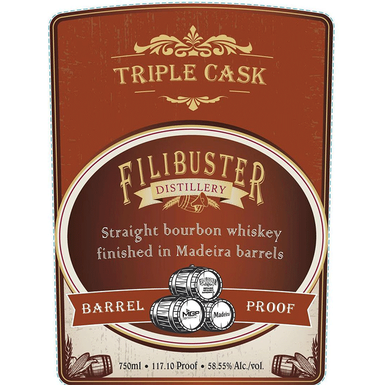 Filibuster 5 Year Triple Cask Straight Bourbon finished in Madeira barrels - Available at Wooden Cork