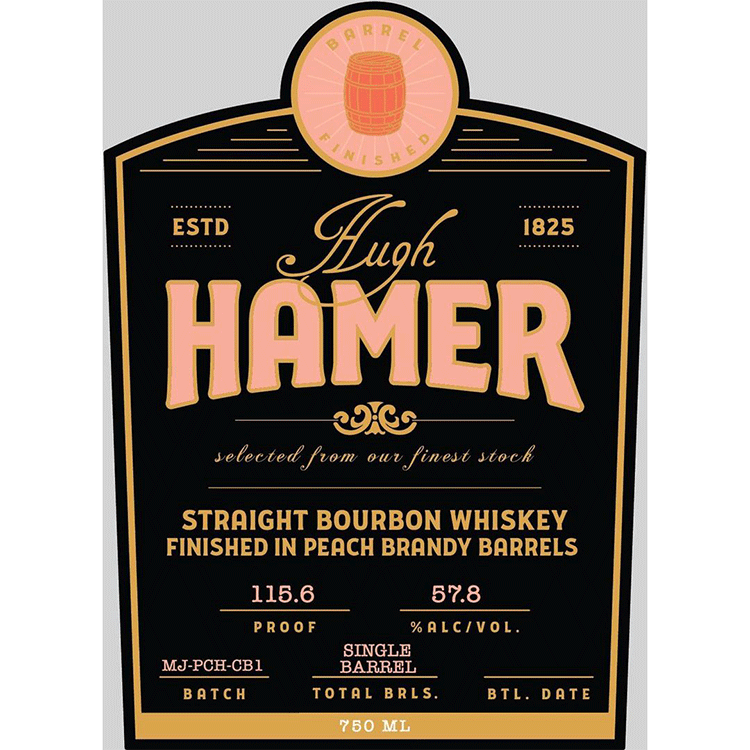 Hugh Hamer Straight Bourbon Finished in Peach Brandy Barrels - Available at Wooden Cork