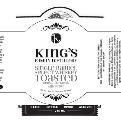 King’s Family 15 Year Toasted Single Barrel Select Light Whiskey - Available at Wooden Cork