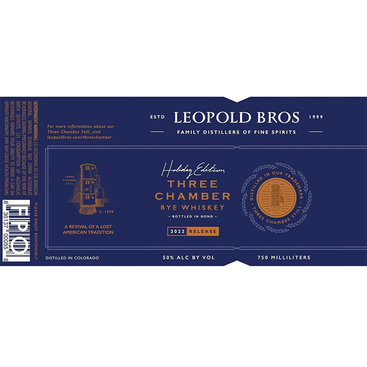 Leopold Bros 2022 Holiday Edition Three Chamber Rye Bottled in Bond