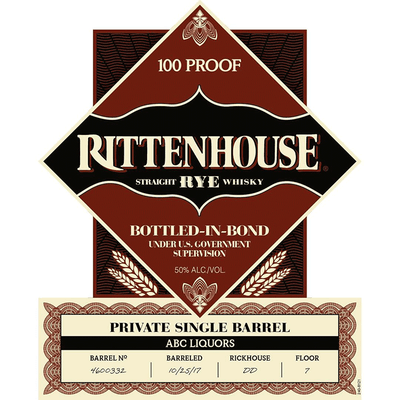 Rittenhouse Private Single Barrel Bottled in Bond Straight Rye - Available at Wooden Cork
