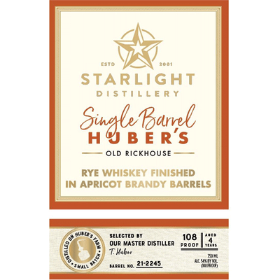 Starlight Rye Finished in Apricot Brandy Barrels - Available at Wooden Cork