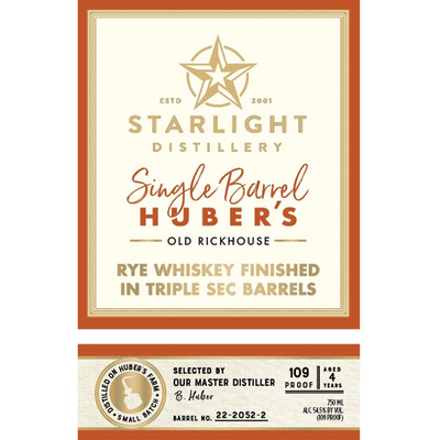Starlight Rye Finished in Triple Sec Barrels - Available at Wooden Cork