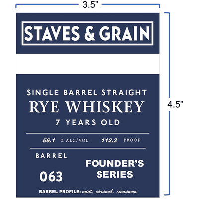 Staves & Grain Founder’s Series 7 Year Straight Rye - Available at Wooden Cork