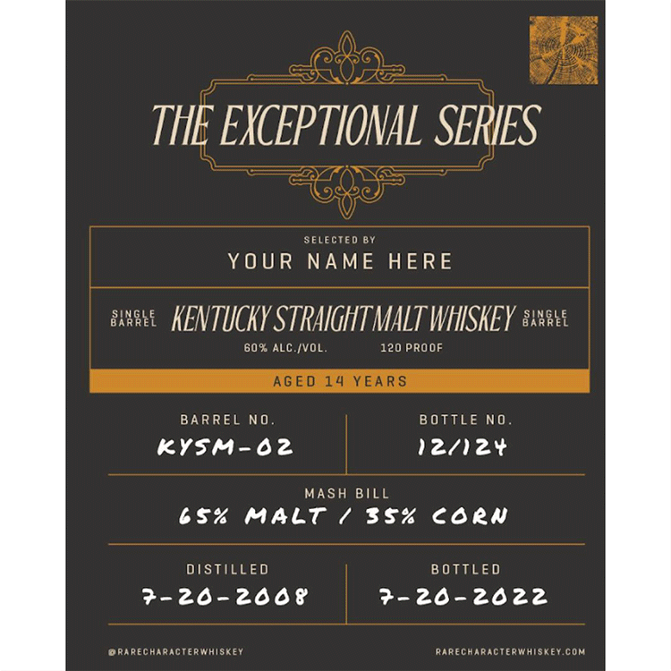 Rare Character The Exceptional Series 14 Year Kentucky Straight Malt Whiskey - Available at Wooden Cork
