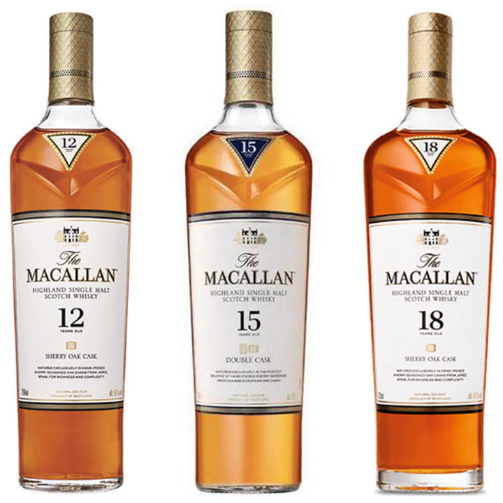 The Macallan Double Cask 12, 15, & 18 Years Old Scotch Bundle - Available at Wooden Cork